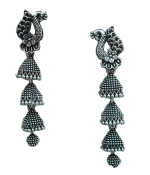 Oxidised Silver Peacock Tessel Drop Earrings For Traditional, Occasional Oxidised Drop Earrings for Womens (JEOD100208)