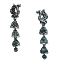 Oxidised Silver Peacock Tessel Drop Earrings For Traditional, Occasional Oxidised Drop Earrings for Womens (JEOD100208)