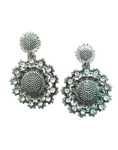 Oxidised Silver Drop Earrings For Traditional, Occasional Oxidised Drop Earrings for Womens (JEOD100212)