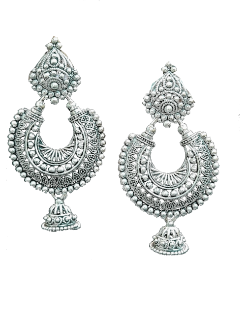 Oxidised Silver Chandbali Drop Earrings For Traditional, Occasional Oxidised Drop Earrings for Womens (JEOD100216)