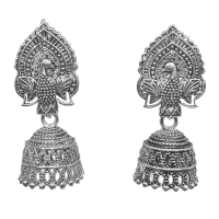 Oxidised Silver Peacock Jhumka Earrings For Traditional, Occasional Oxidised Jhoomka Earrings for Womens (JEOD100214)