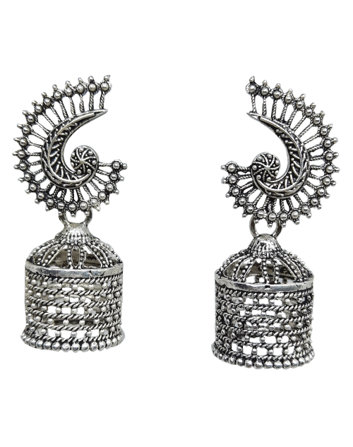 Oxidised Silver Jhumka Earrings For Traditional, Occasional Oxidised Silver Jhoomka Earrings for Womens (JEOD100205)