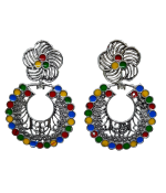 Oxidised Silver Earrings For Traditional, Occasional Oxidised Multicolor Earrings for Womens (JEOD100218)