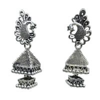 Oxidised Silver Peacock Drop Earrings For Traditional, Occasional Oxidised Drop Earrings for Womens (JEOD100209)