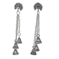Oxidised Peacock Light Weight Tassel Drop Earring for Traditional, Occasional Silver Tassel Drop Earrings ( JEOD100207)