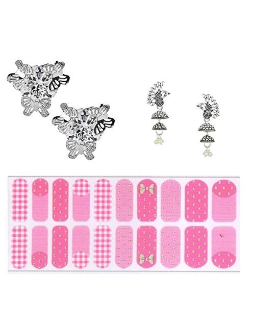 Lootkabazaar Korean Made Cubic Zirconia Stylish Butterfly Dailywear Stud Earring Valentine Free Gift Combo For Women (Pack Of 3)(KK1JESS111839C39)