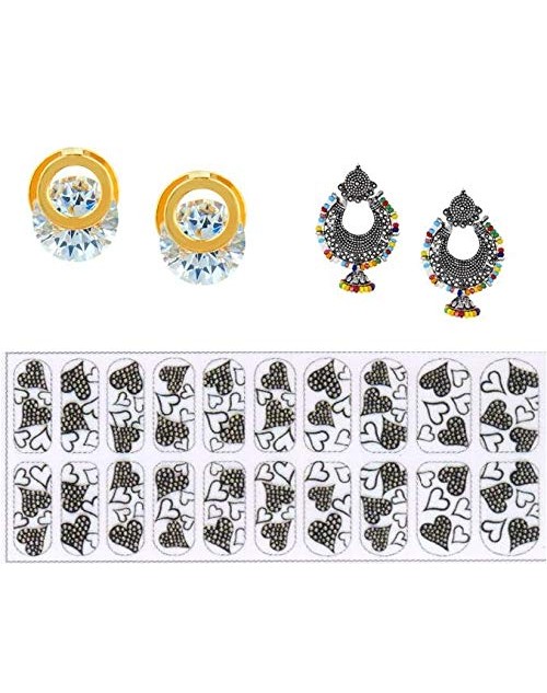 Lootkabazaar Korean Made Cubic Zirconia Stylish Dailywear Stud Earring Valentine Free Gift Combo For Women (Pack Of 3) (KDAJEGS111801)