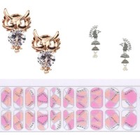 Lootkabazaar Korean Made Cubic Zirconia Stylish Owl Dailywear Stud Earring Valentine Free Gift Combo For Women (Pack Of 3) (KK1JERGS111831)