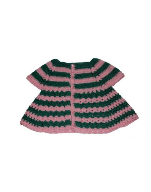  Handmade Woolen Baby Sweaters Pink-Green Frock